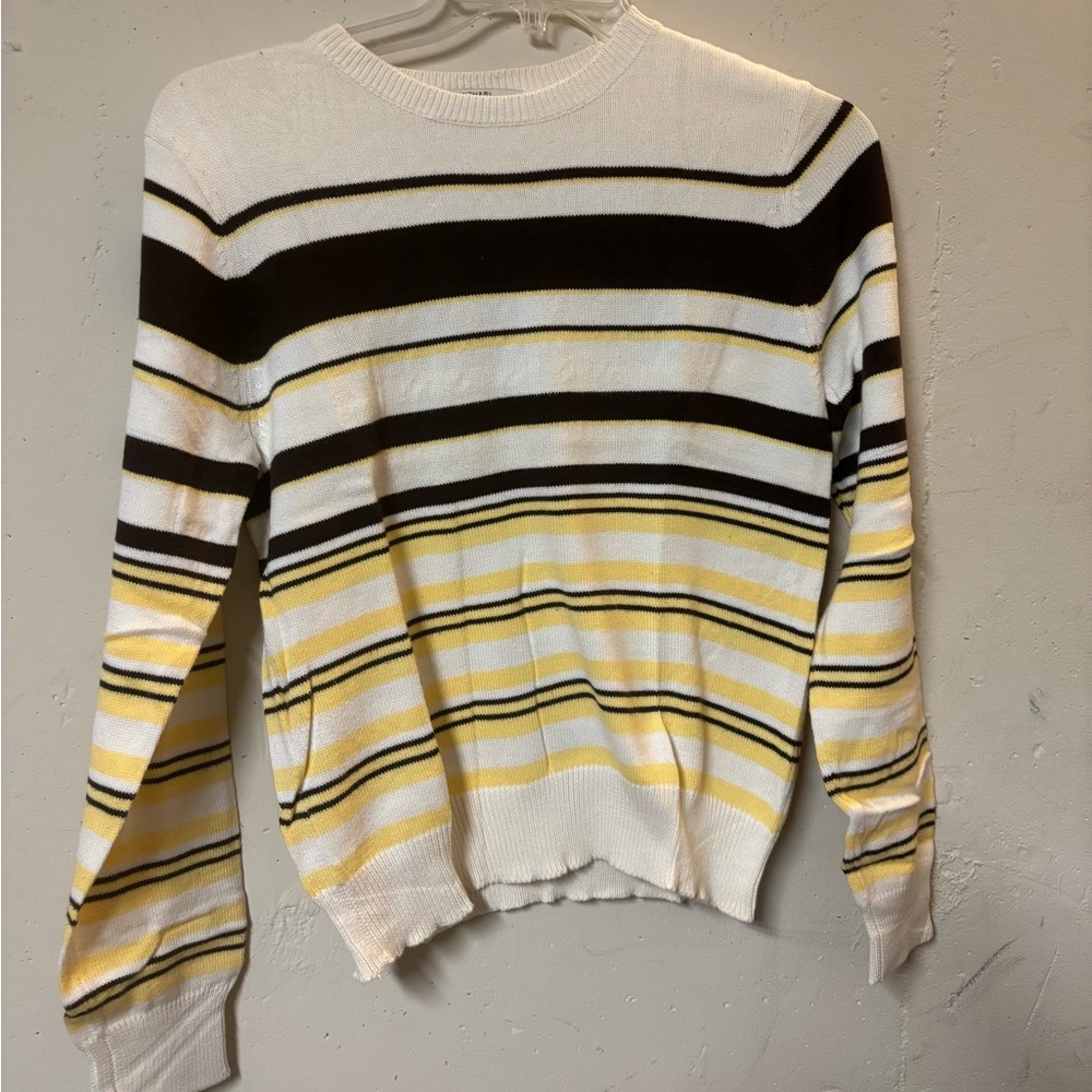 Michael Kors White, Black, and Yellow Crew Neck Sweater with Stripes
